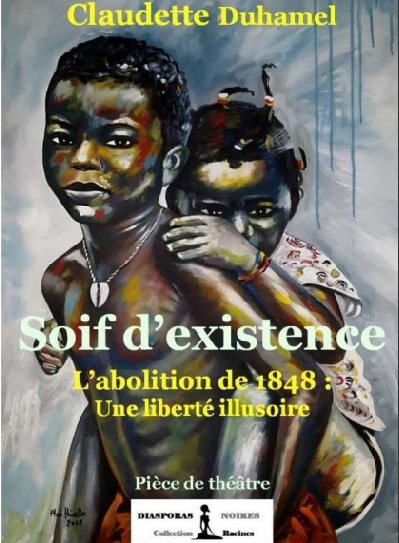 La couverture de la pièce de théâtre est le dessin d'un enfant africain de la Martinique torse nu qui porte sa petite soeur sur son dos